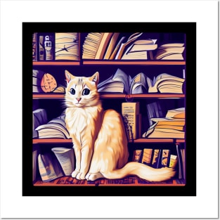 Halloween Cat in the Spooky Library Posters and Art